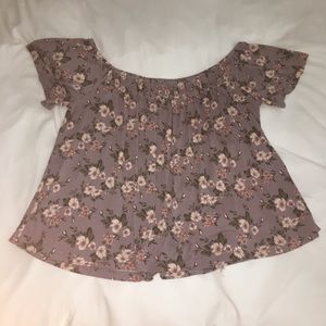 Purple Floral Off the Shoulder Shirt